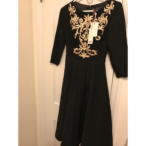 ted baker black embroidered dress